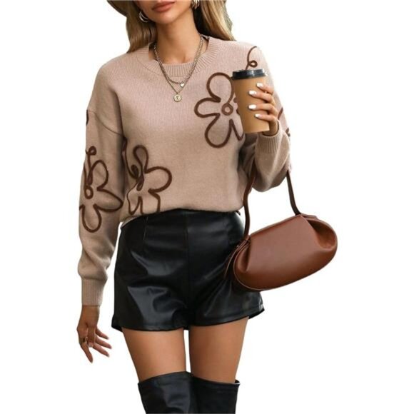 Knit Pullover Sweater – Cozy Crewneck with Cable-Inspired Design - Picture 1 of 7